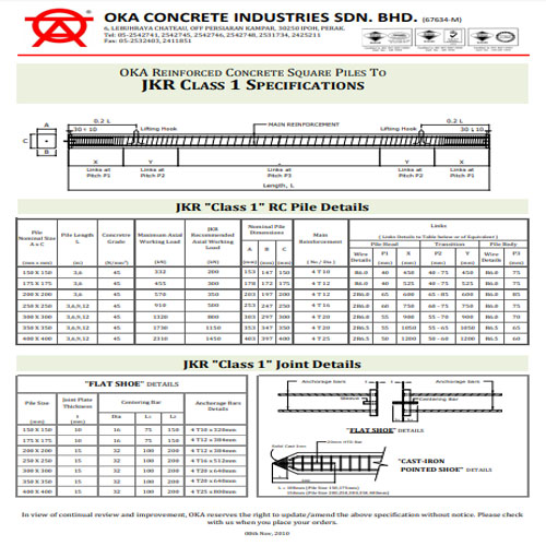OKA RC Square Piles (JKR Specifications)