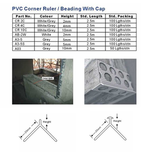 PVC Corner Ruler and Beading with Cap